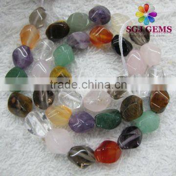 Mixed semi precious stone Oval twisted beads