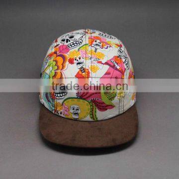 WHOLESALE SUEDE FLAT BRIM FLORAL 5 PANEL HATS CUSTOM