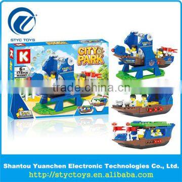 Cheapest ABS plastic 3 in 1 educational DIY Parent-child city park Pirate Ship boat building blocks brick toys for kids