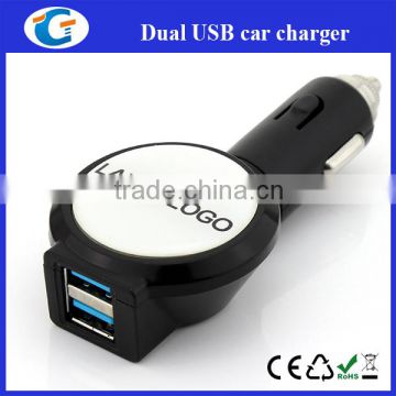 Dual USB Car Charger USB Hub with Custom Epoxy Sticker Logo