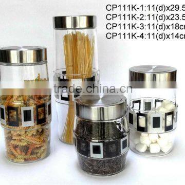 CP111K glass jar with decal printing with stainless steel lid