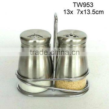 TW953 2pcs glass salt & pepper shaker with metal casing and rack