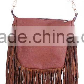 2015 FASHIONABLE LADIES PU STRAP CROSS BODY SUEDETTE TASSEL PU BAG