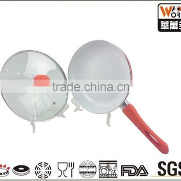 Aluminum white ceramic coating frying pan with tempering glass lid