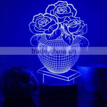 694-3d Potted Flower Roses Decor Colorful Light 3d Visualization Table Lamp Home Decor Night Lamp