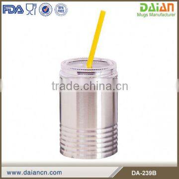 520ml insulated double wall stainless steel beer mug with straw