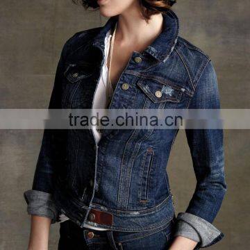 lady washed distressing denim jacket