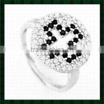 Women's Silver Cross Ring with black and white diamond stone