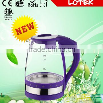 shining blue led lighting ring glass electric kettle 1.7Liter