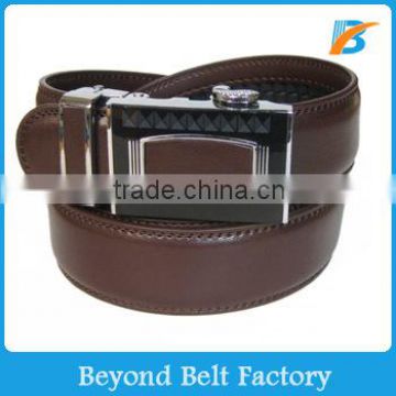 Beyond 35mm Wide Formal Brown Solid Split Leather Slide Dress Belt for Men