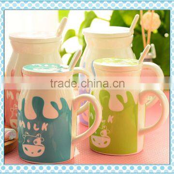 Low MOQ cute custom logo ceramic milk bottle , direct facotry mornging milk bottle