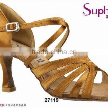 Suphini Deep Tan Satin Practice Latin Ballrom Heel Dance Shoes