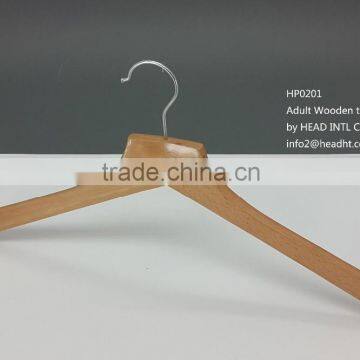 Our HEAD wholesale wooden hangers for clothes w natural color top cut hanger design fit any closet , welcomed by customers.