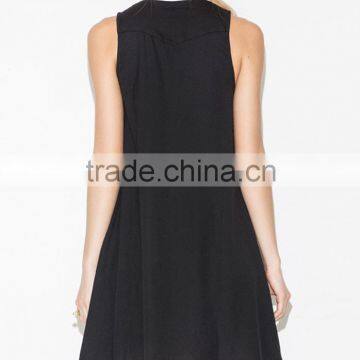 Women Crew Neck Short Sleeve Black Tank Mini Dress photo-3