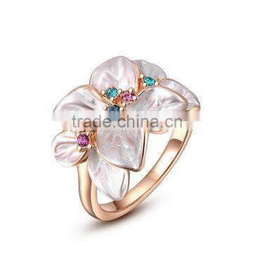 Flower Shape Enamel With Crystal Gold Ring With The Enamel