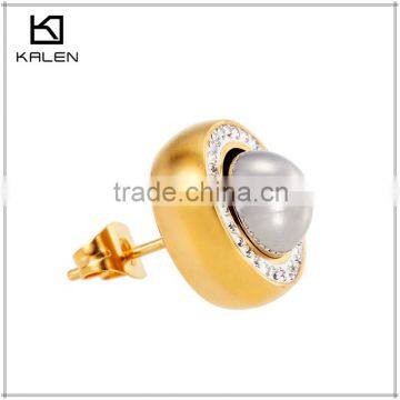 Women Luxury Big Pearl, Fake Diamond Golden Stainless Steel Earring From KALEN JEWELRY China photo-2