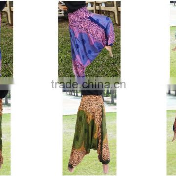 Unisex thai fisherman baggy belly dance HIPPIE BOHO floral MADALA print art love baggy HAREM PANTS 2 IN 1 JUMPSUITS PLUS