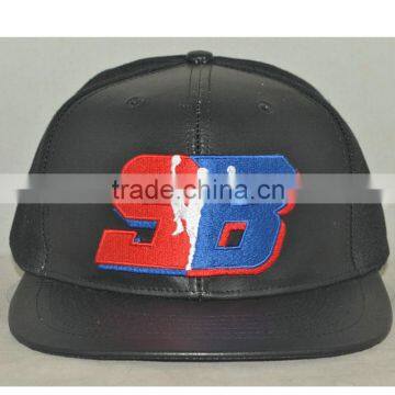 Professional custom 6 panel Flat brim hat black 100% polyester fiber/front logo embroidery