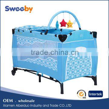 2016 whole sale blue baby travel cot bed baby playpen