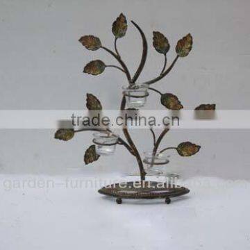 Wrought iron tree tealight with 3 glass candle holder handicraft wholesale