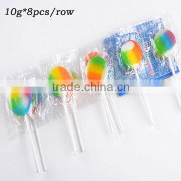 colourful rainbow round flat lollipop candy with 10pcs in a raw