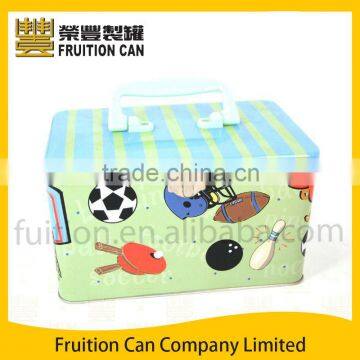 Rectangular Cookie Tin Box Container with Plastic Handle