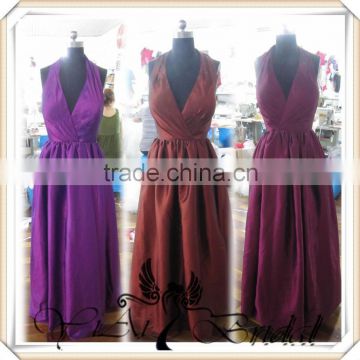 RSE253 Halter Neckline Fuchsia Long Taffeta Bridesmaid Dresses