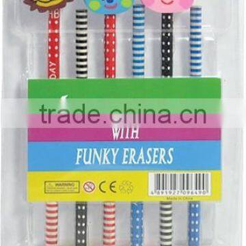 6 pcs short pencil with funky eraser