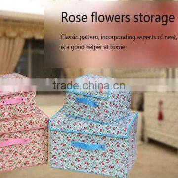 Little Floral Printed Non Woven Fabric Storage Box Case 2 in 1 Set of 2