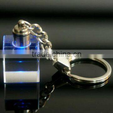 cute blank cube crystal keychain with light