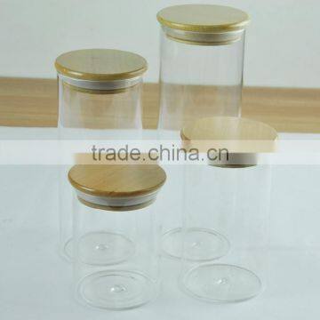 1 pound coffee glass canister with wood lid/glass container with wood lid/glass jar with wood lid