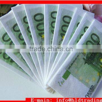 Factory Wholesale Virgin Wood Pulp Money Bill Euro Custom Printed Facial Tissue