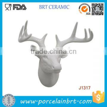 Wall Decoration White Ceramic Deer Head Figurine