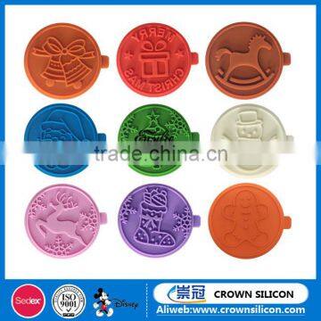 FDA High Quality Christmas Moose Shaped Wood Handle Custom Silicone Cookie Stamp photo-2