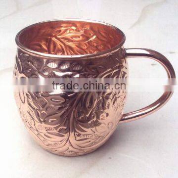 NEW DESIGN EMBOSSED BARREL 100% PURE COPPER MOSCOW MULE MUG, BPA FREE PURE COPPER MUG FOR MOSCOW MULE & VODKA
