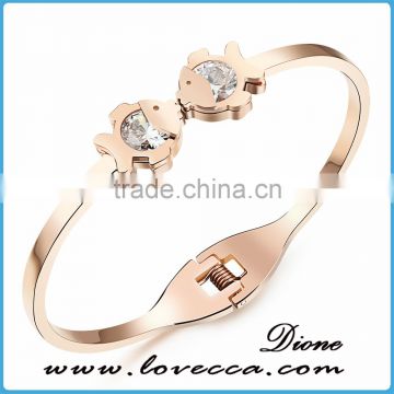 Fashion Bracelets Titanium Steel Rose Gold Tone Diamond Charm Bracelet For Women