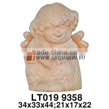 Vietnam Pottery White Wash Terracotta Garden Decorative Love Angel Statue