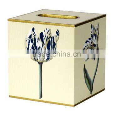 Tissue Box Cover Square Wood Bathroom Accessories Dispenser wooden tissure box Holder Blue Floral CN