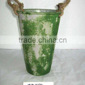 Green Galvanized Metal Bucket With Rope Handles