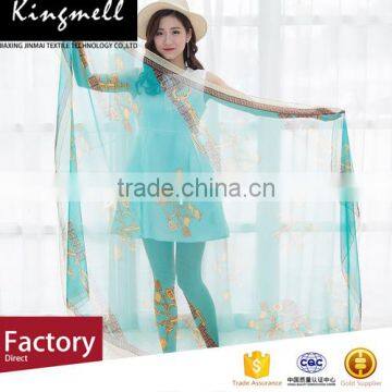 Green Digital Printed Silk Chiffon Shawl for Ladies in Spring and Summer photo-2