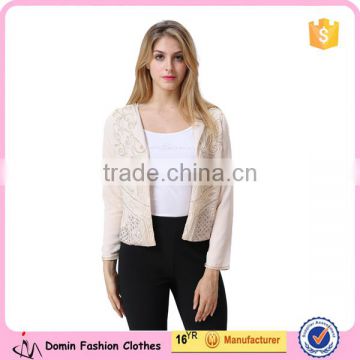 Guangzhou factory Casual Beautiful Lady Blazer /Jacket with embroideried detail for ladies