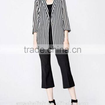 Summer Ladies Designer Black and White Stripes Coat Customized photo-3