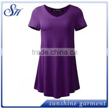 Solid Color Custom Material Loose Fit Comfy Flattering Tunic Tops 95% Rayon 5%Spandex photo-5