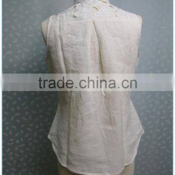 Ladies Sexy Cutwork Blouse Linen Sleeveless Shirt photo-2