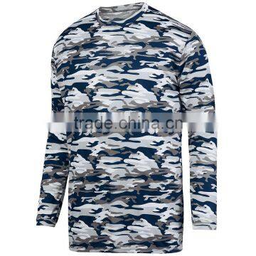 Camo Style Long Sleeve Wicking Tee Self Fabric Collar Custom Color Logo Printing Tshirt 100% Polyester Wicking Printed Knit Long photo-2