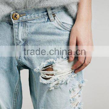 Summer 2016 Women Pants Ladies Casual Blue With Waist-length Ripped Distressed Skinny Jeans Ankle photo-2