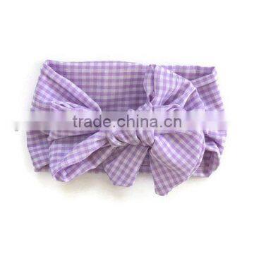 Sky Blue Gingham Headband With Big Bow Baby Plaid Hair Headband photo-3