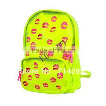 New Fashion Women's Lip fluorescence color Retro Shoulder Bag School Bag Synthetic leather Backpack 17825