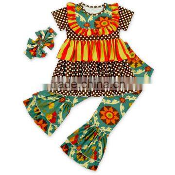 2017 Cute Summer Fall Kids Outfits Baby Ruffle Pants Clothes Sets Toddlers Clothing Girls Ruffle Outfits Wholesale Price