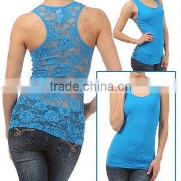 Lace Racerback Tank Top with floral pattern